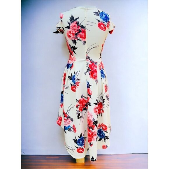 CHARLOTTE RUSSE HIGH LOW VNECK KEYHOLE SLEEVE PLEATED DROP WAIST DRESS MEDIUM - Picture 8 of 11